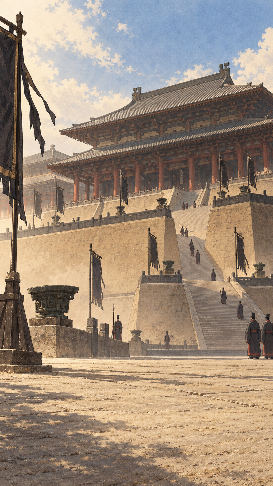 阿寻的都城地图项目中的秦代宫殿概念插画